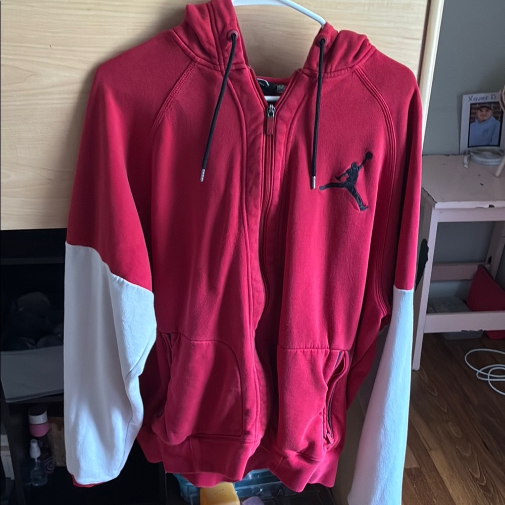 Red and White Zip-Up Hoodie